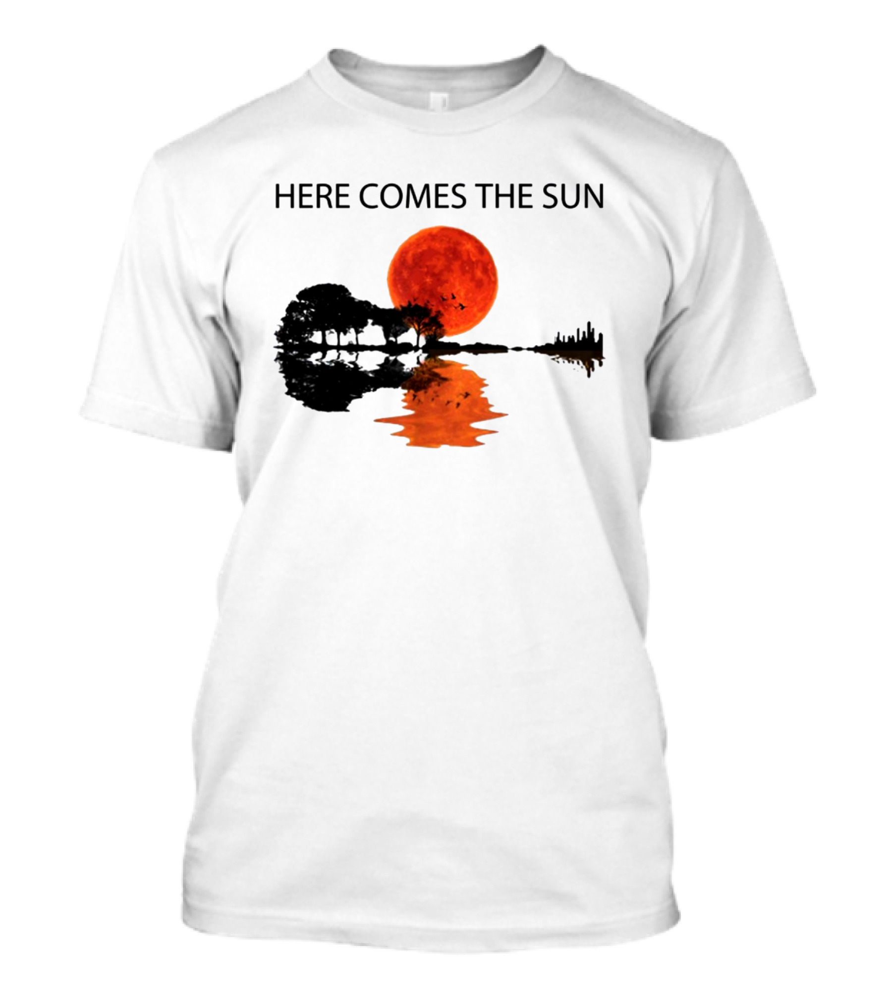 Here Comes The Sun Sunset Reflection Trees Silhouette Skyline Moon T-Shirt