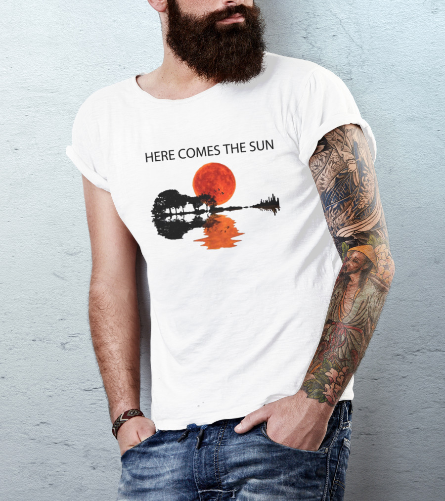 Here Comes The Sun Sunset Reflection Trees Silhouette Skyline Moon T-Shirt