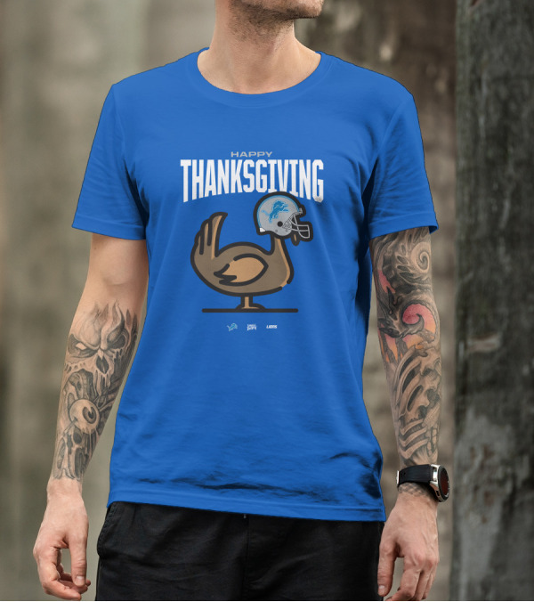Detroit Lions Happy Thanksgiving Turkey Helmet Thanksgiving T-Shirt