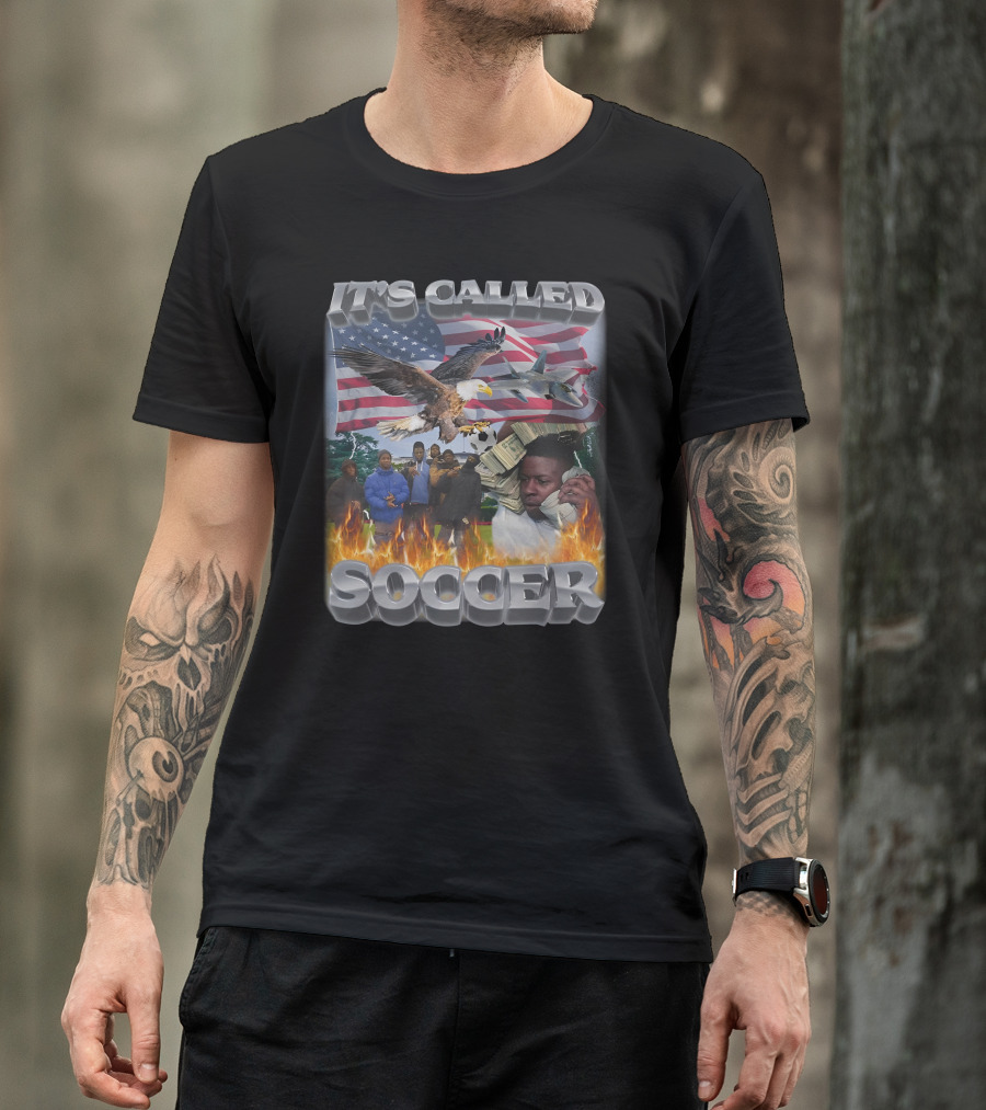 It's Called Soccer American Flag Bald Eagle Fighter Jet Cash Phone Fire T-Shirt