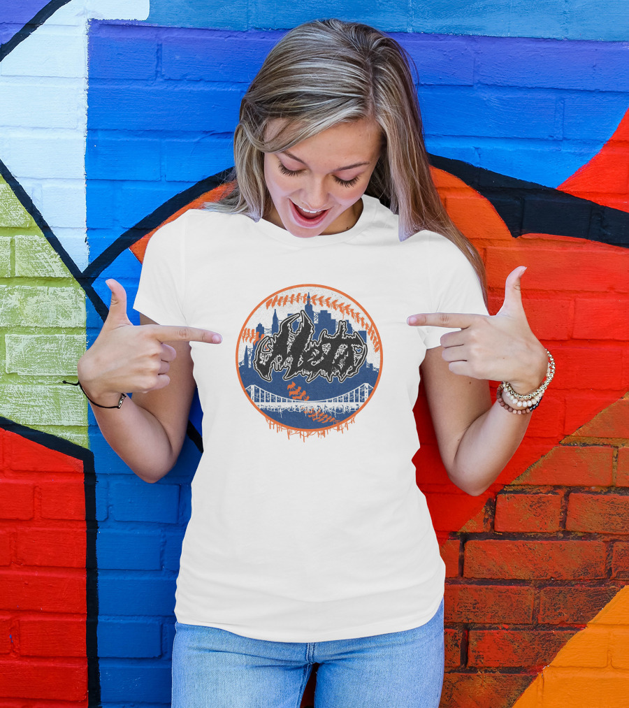 New York Mets Deathcore Baseball Skyline T-Shirt