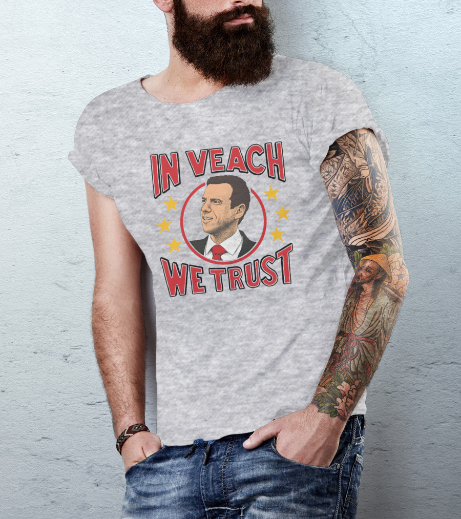 In Veach We Trust Red Tie Portrait With Yellow Stars T-Shirt