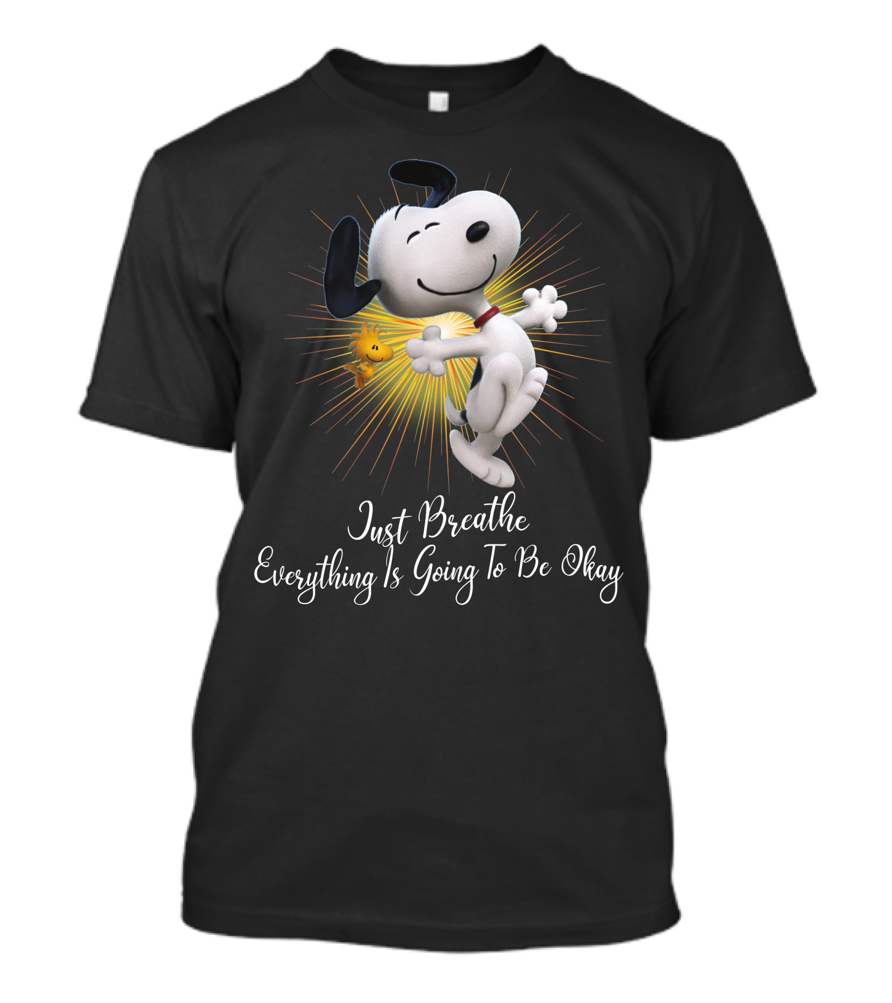 Snoopy Just Breathe Everything Is Going To Be Okay Woodstocks Sunburst T-Shirt