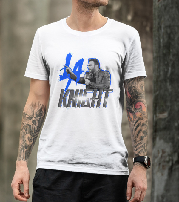 WWE LA Knight Promo With Microphone And Blue Splash T-Shirt