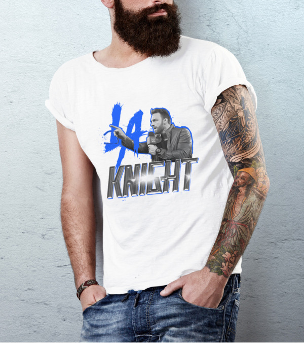 WWE LA Knight Promo With Microphone And Blue Splash T-Shirt