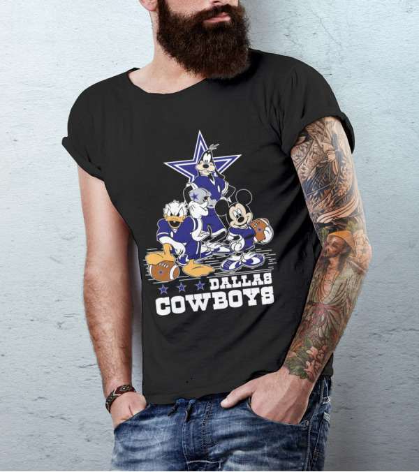 Mickey Mouse Donald Goofy Dallas Cowboys Football Stars T-Shirt