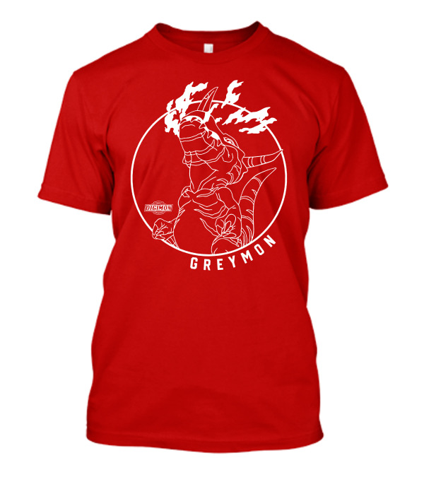 Digimon Greymon White Outline Red Circle T-Shirt