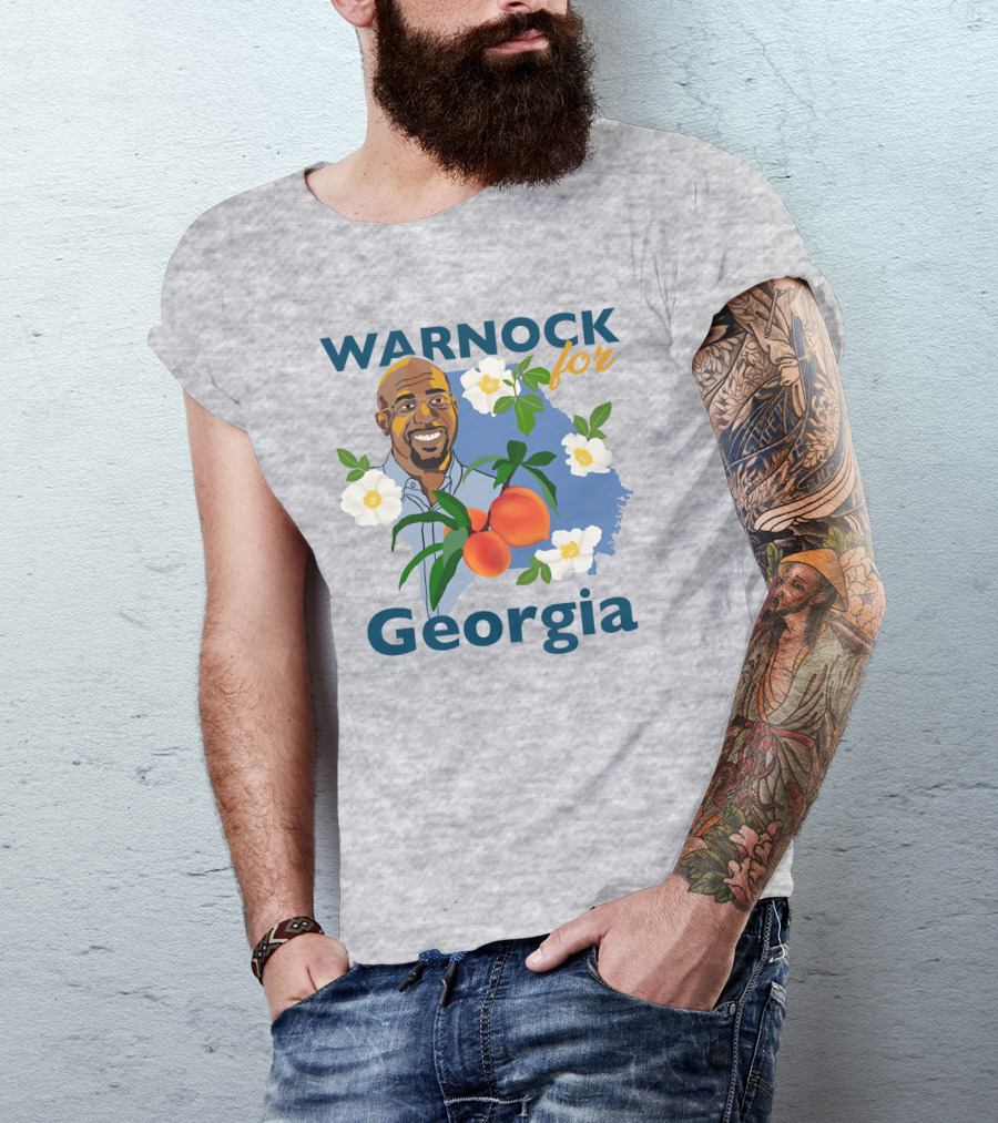 Warnock For Georgia Illustration With Flowers And Peaches T-Shirt