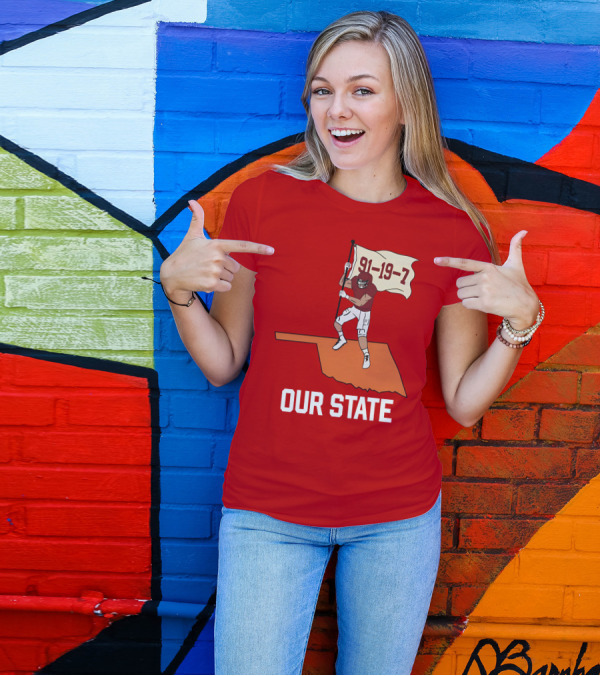 Our State 91-19-7 Football Player Flag Oklahoma T-Shirt