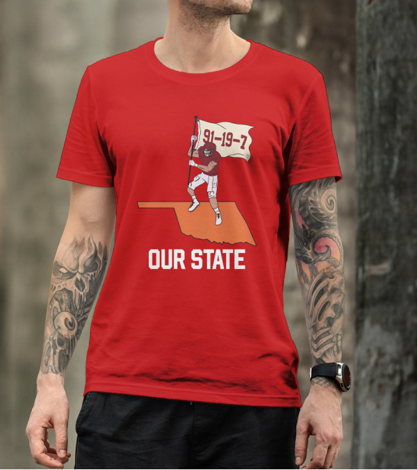 Our State 91-19-7 Football Player Flag Oklahoma T-Shirt