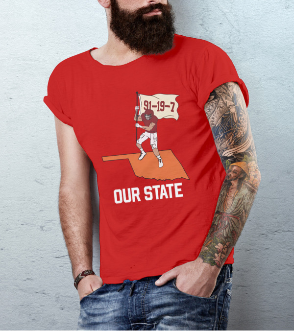 Our State 91-19-7 Football Player Flag Oklahoma T-Shirt