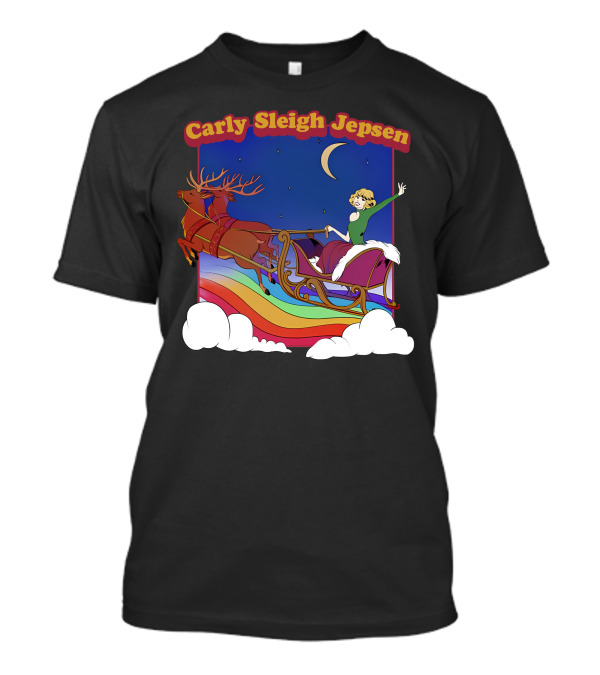 Carly Sleigh Jepsen Christmas Youth Sleigh Ride With Reindeer Retro Rainbow Sky T-Shirt