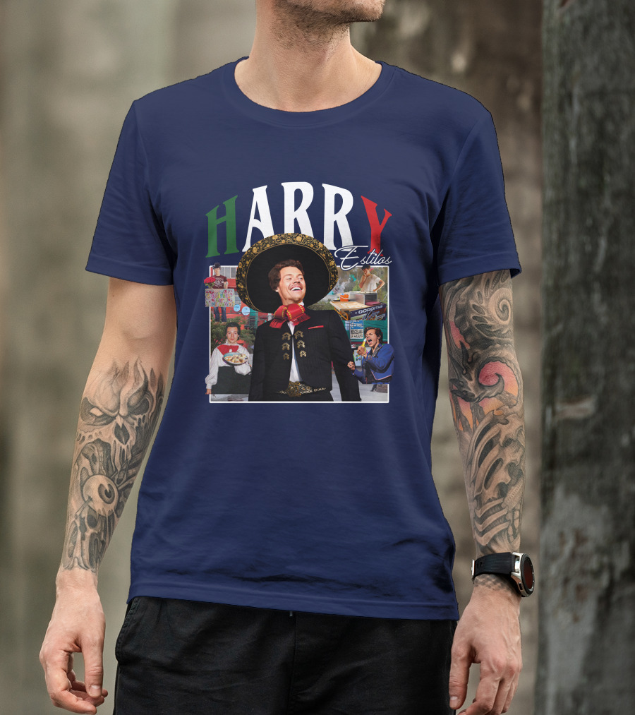 HARRY Estilos Mariachi Themed Collage In Festive Attire T-Shirt
