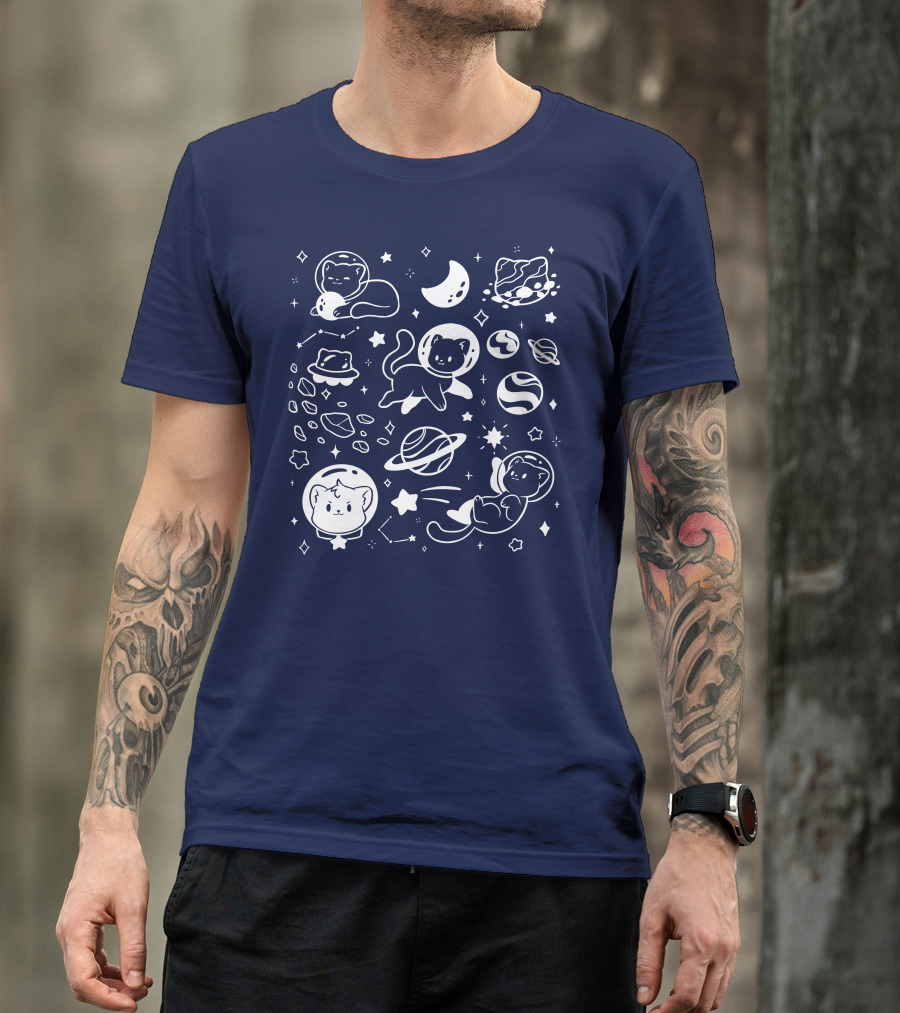 Helloapparel Cosmic Cat Astronaut Adventure With Stars And Planets T-Shirt