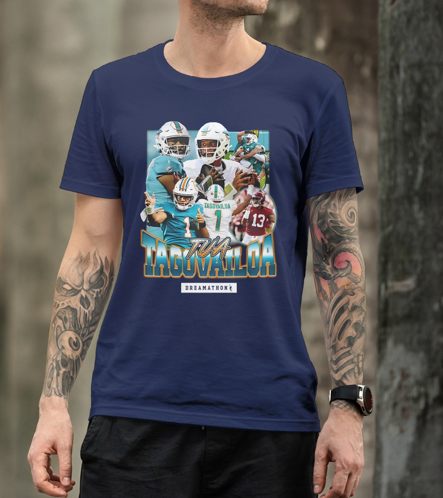Dreamathon Tua Tagovailoa Collage Football Action T-Shirt