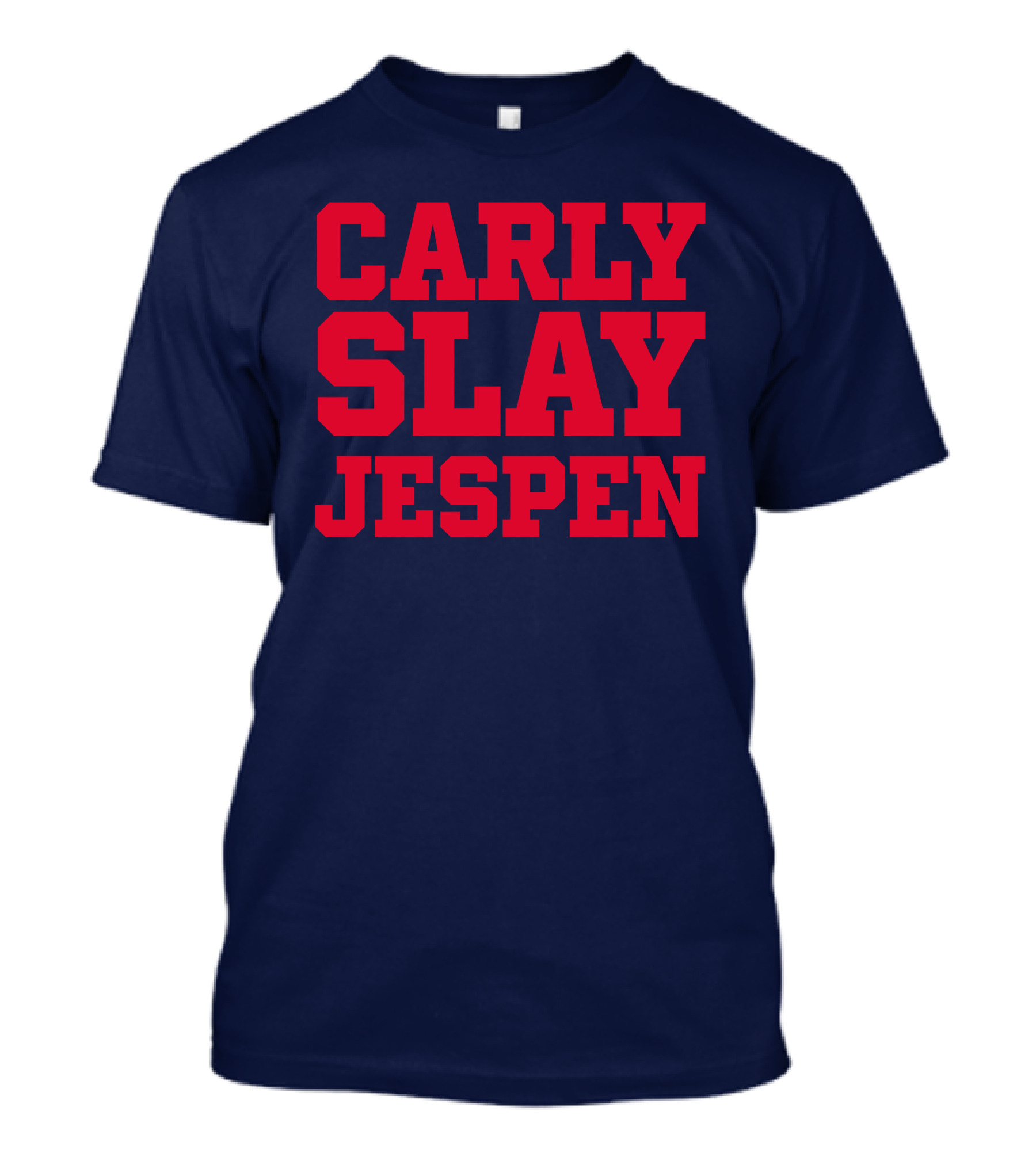 Carly Slay Jespen Bold Red Typography On Navy Background T-Shirt