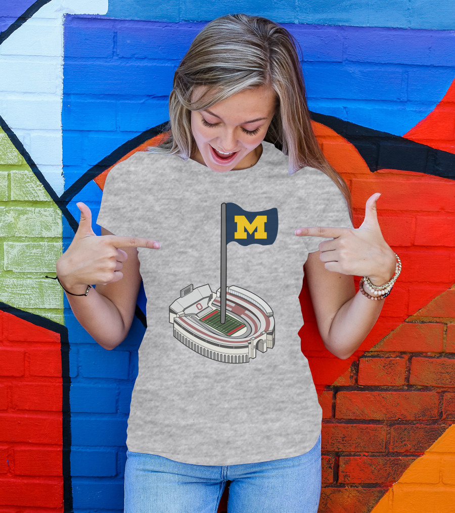 Michigan M Flag Over Rival Stadium T-Shirt