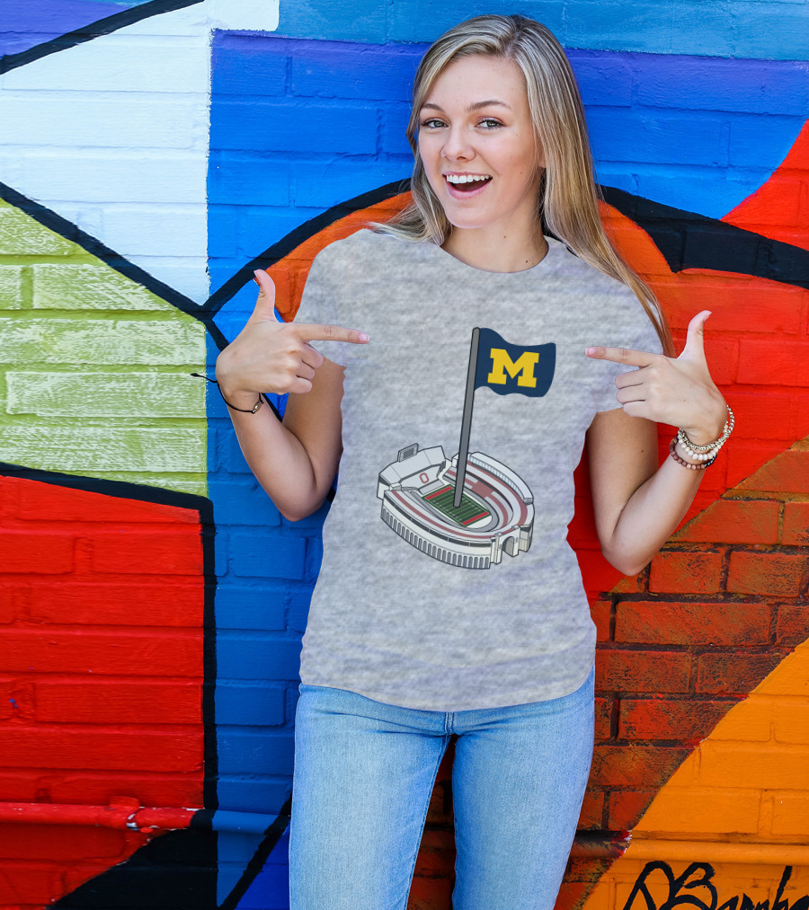 Michigan M Flag Over Rival Stadium T-Shirt