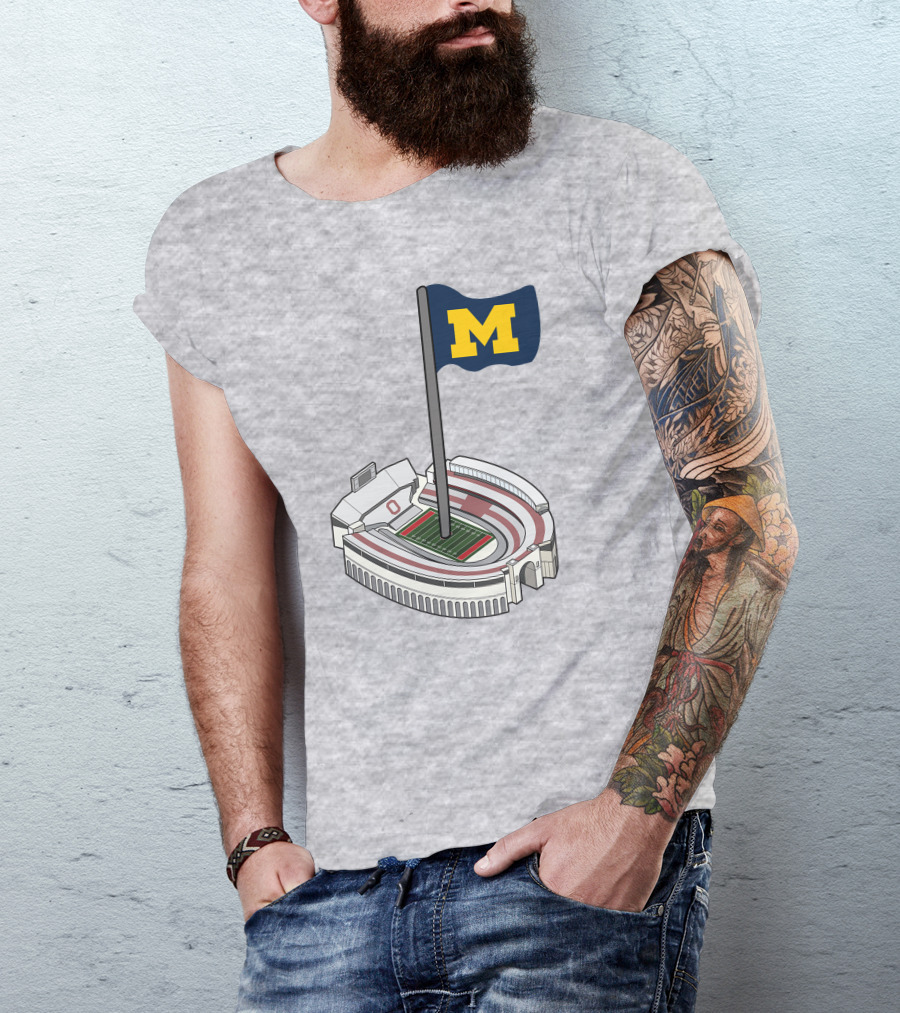 Michigan M Flag Over Rival Stadium T-Shirt