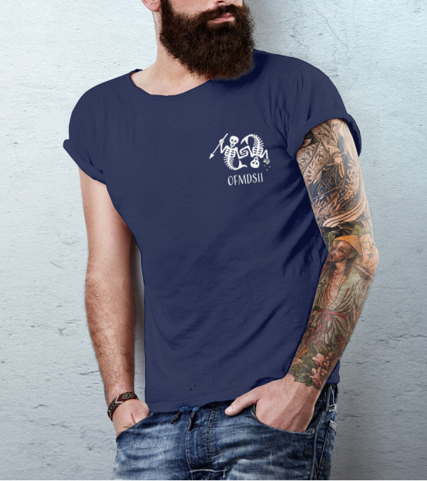 Samba Schutte Wearing OFMDSII Skeleton Arrow Design Navy T-Shirt