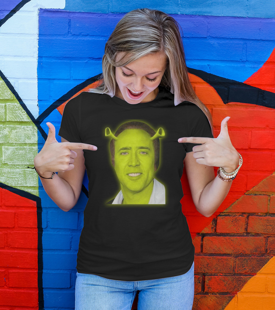 Shrekolas Cage Meme Mashup Face Fusion Character Elements T-Shirt