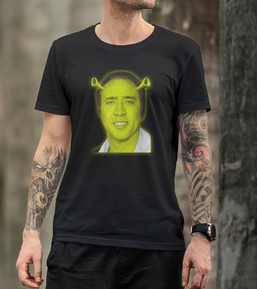 Shrekolas Cage Meme Mashup Face Fusion Character Elements T-Shirt
