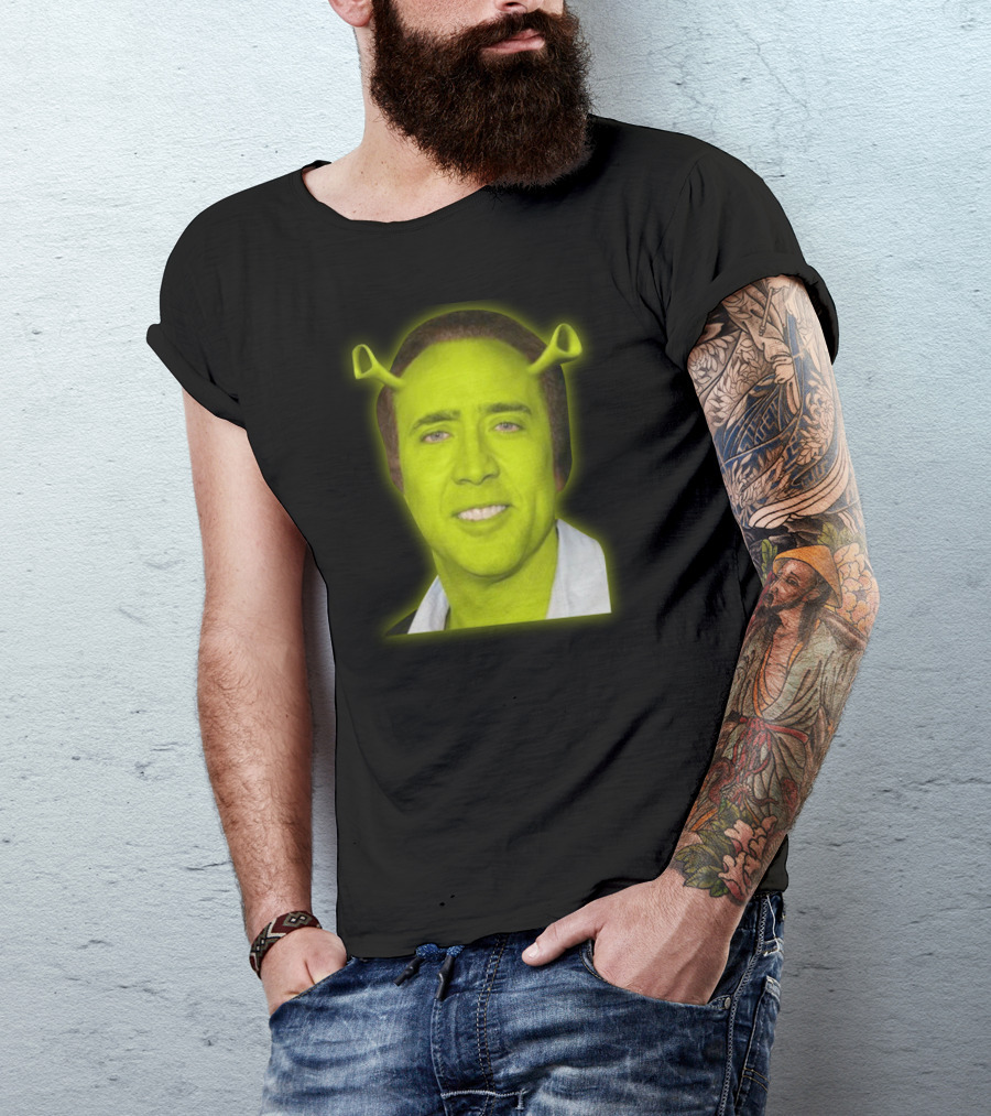 Shrekolas Cage Meme Mashup Face Fusion Character Elements T-Shirt