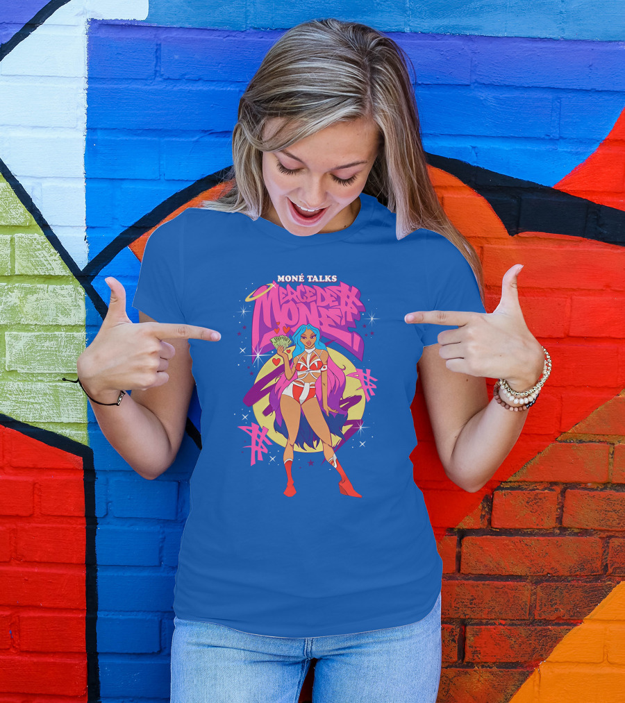 Moné Talks Vibrant Mercedes Moné Character With Angelic Halo And Cash Fan T-Shirt
