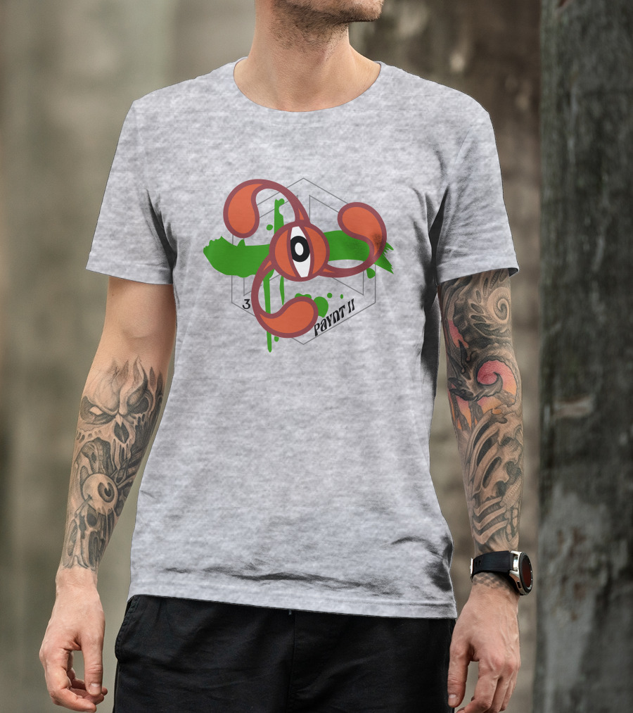 Payntbyzayn 3 Splatter Paynt II Abstract Eyeball Green Brushstroke T-Shirt