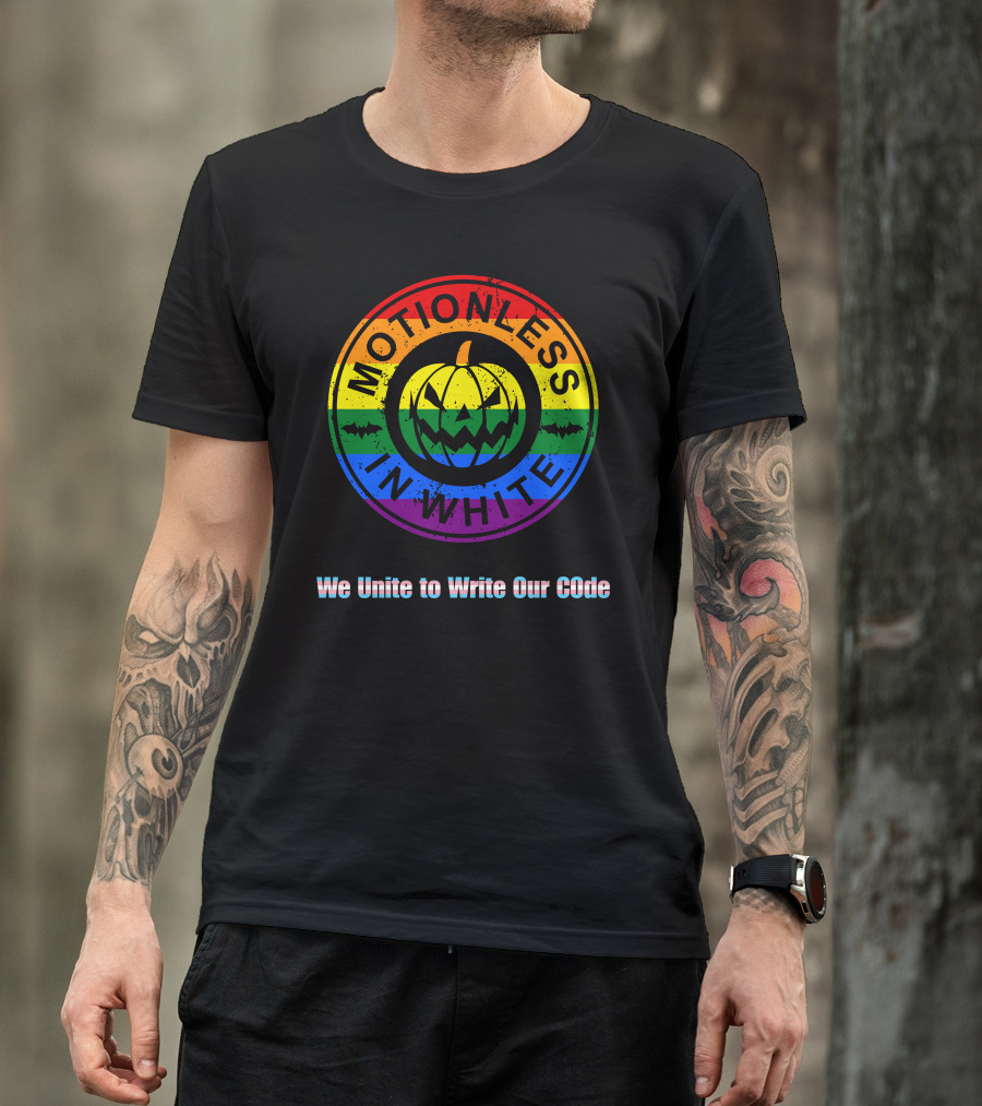 Pride Pumpkin Motionless In White Rainbow We Unite To Write Our Code T-Shirt