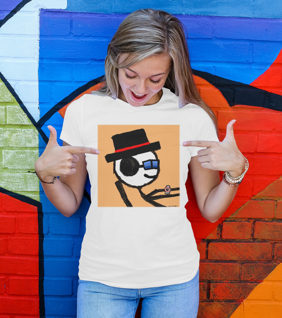 Sartoshi Mfers Stick Figure With Hat Blue Glasses Red Watch T-Shirt