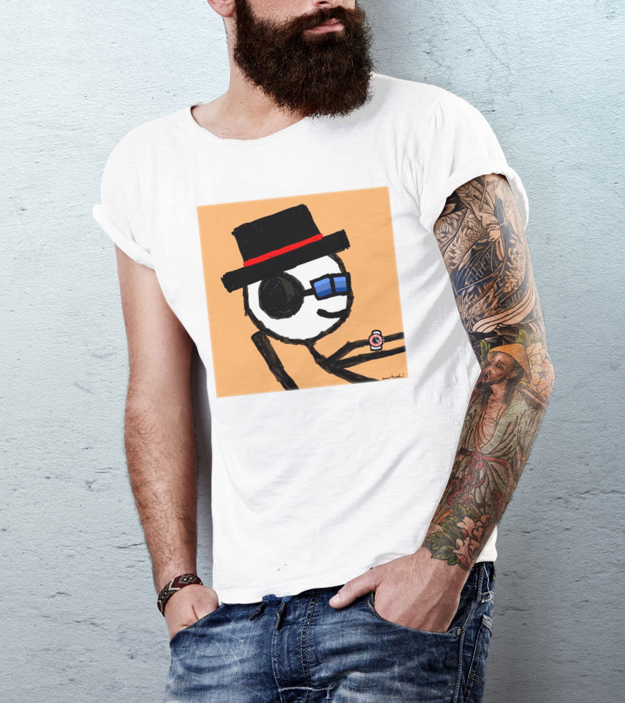 Sartoshi Mfers Stick Figure With Hat Blue Glasses Red Watch T-Shirt