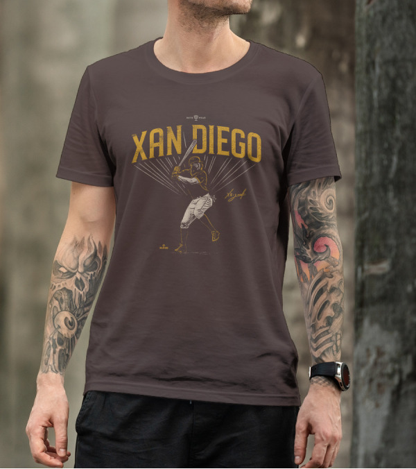 Roto Wear Xan Diego Baseball Player Swinging With Signature T-Shirt