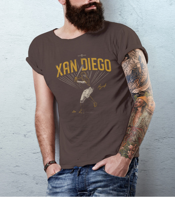 Roto Wear Xan Diego Baseball Player Swinging With Signature T-Shirt