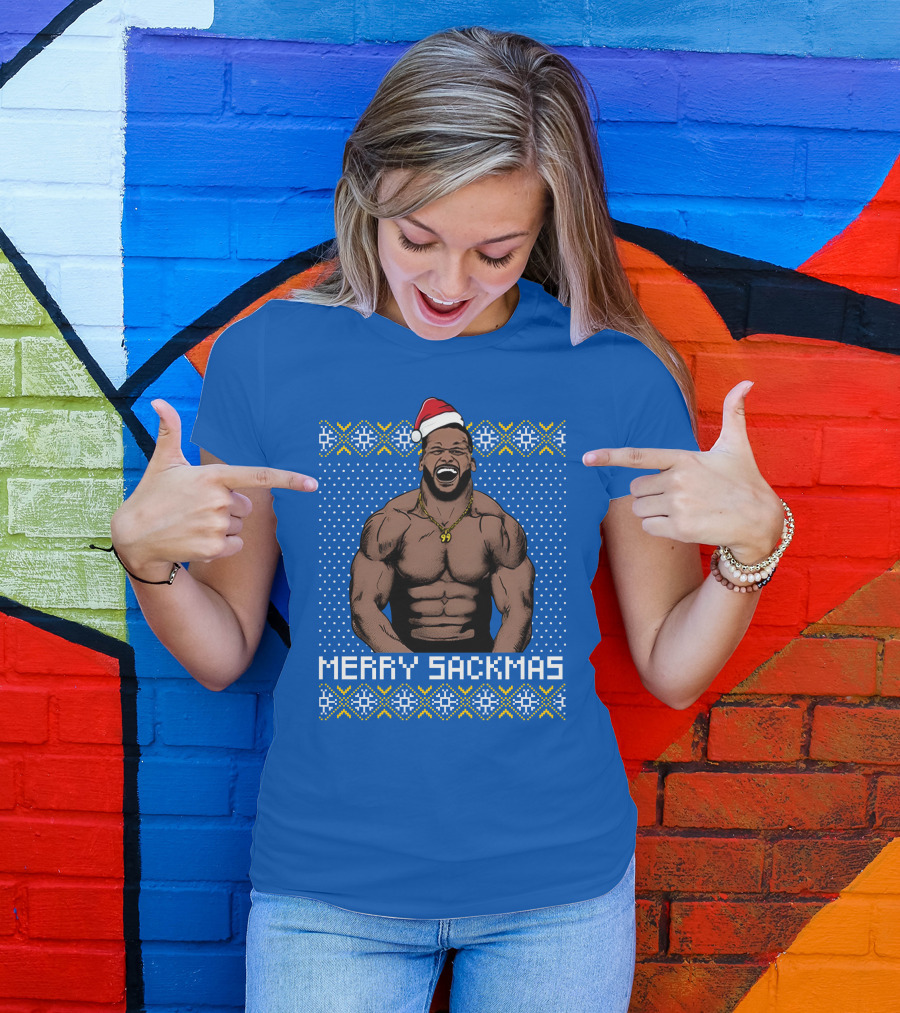 Aaron Donald Merry Sackmas Santa Hat Muscles Uglysweater T-Shirt
