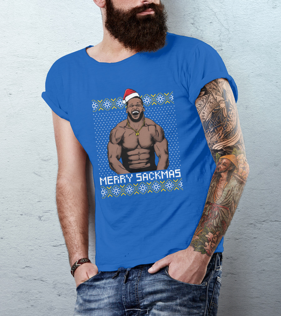 Aaron Donald Merry Sackmas Santa Hat Muscles Uglysweater T-Shirt