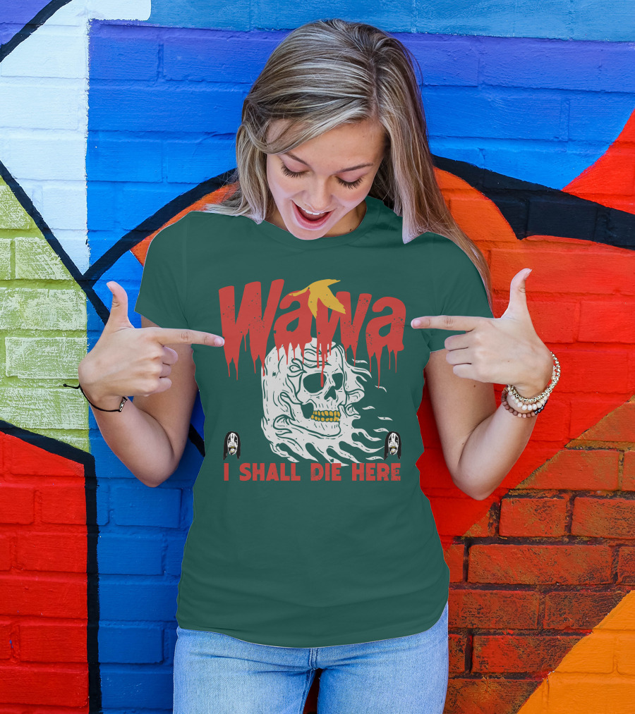 Grimgrimgrim Store Wawa I Shall Die Here Skull Motif T-Shirt