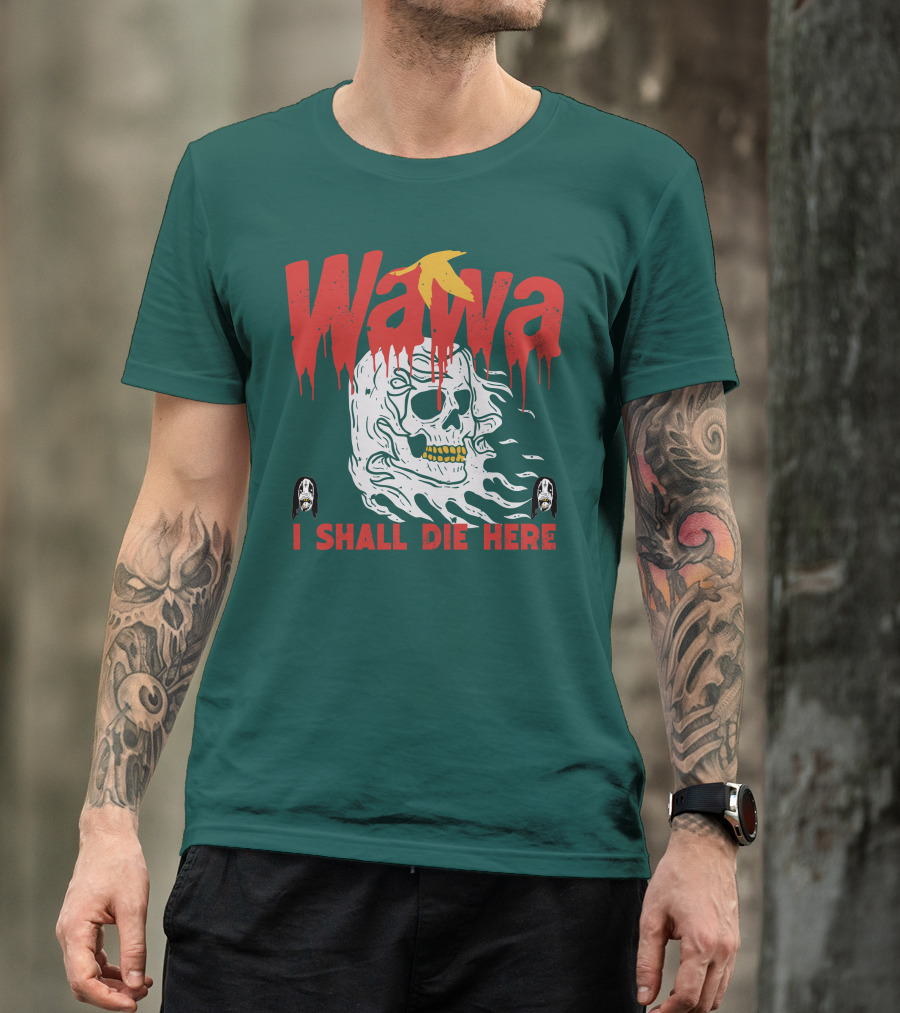 Grimgrimgrim Store Wawa I Shall Die Here Skull Motif T-Shirt