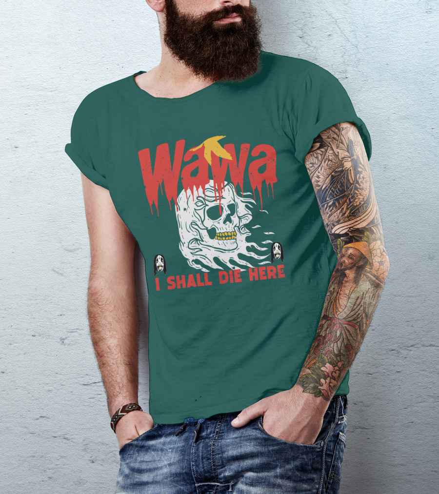 Grimgrimgrim Store Wawa I Shall Die Here Skull Motif T-Shirt
