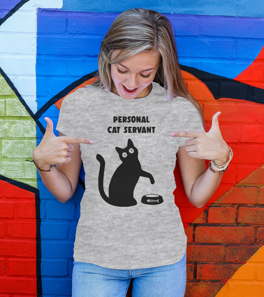 Porridgebrain Personal Cat Servant Silhouette With Fish Bone Bowl T-Shirt