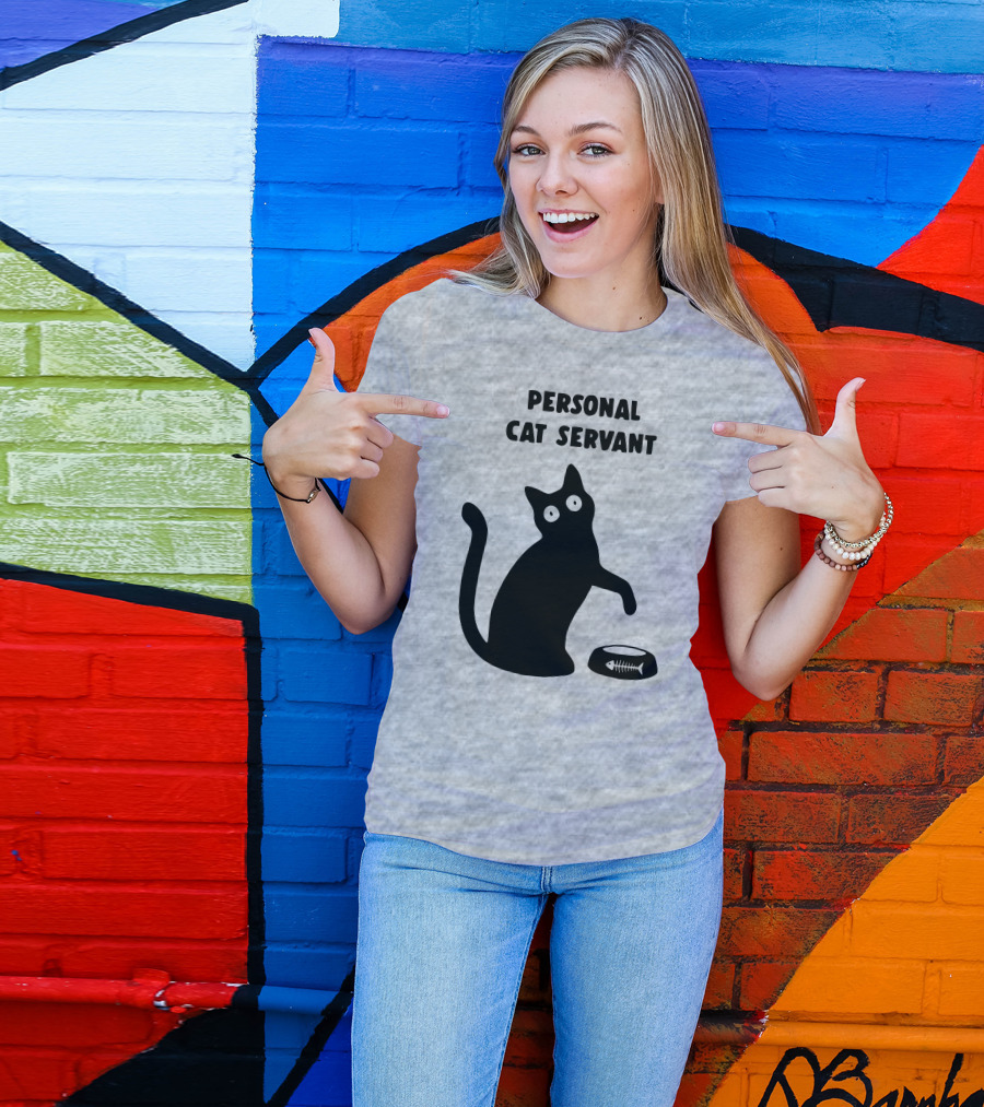 Porridgebrain Personal Cat Servant Silhouette With Fish Bone Bowl T-Shirt