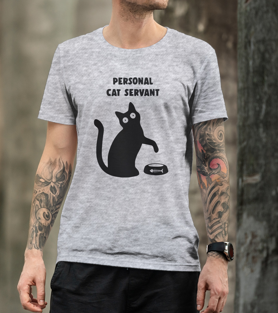 Porridgebrain Personal Cat Servant Silhouette With Fish Bone Bowl T-Shirt