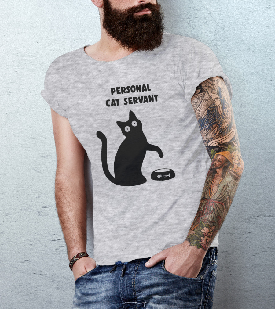 Porridgebrain Personal Cat Servant Silhouette With Fish Bone Bowl T-Shirt