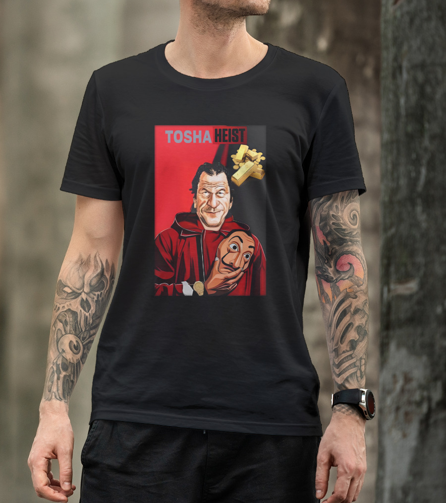 Tosha Heist Garb House Masked Figure With Gold Bars T-Shirt