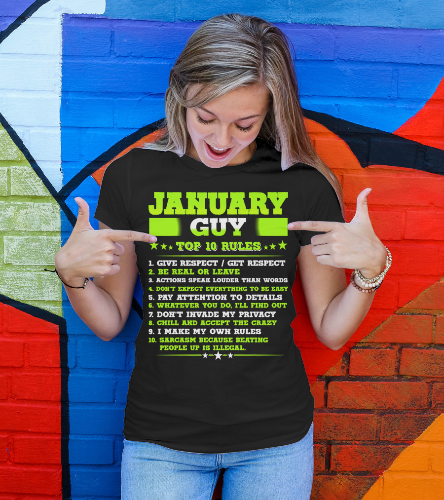 Cool January Guy Top 10 Rules Birthday T-Shirt