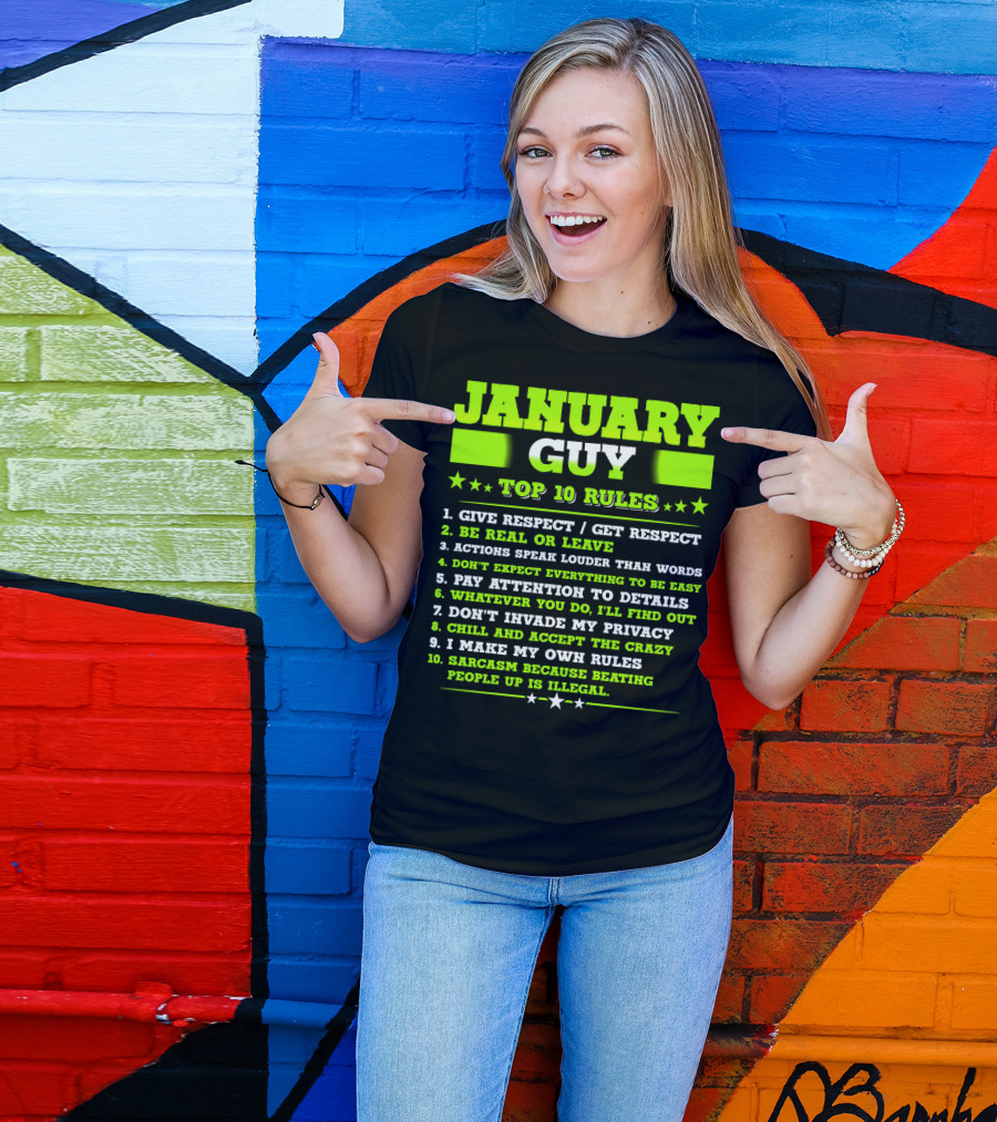 Cool January Guy Top 10 Rules Birthday T-Shirt