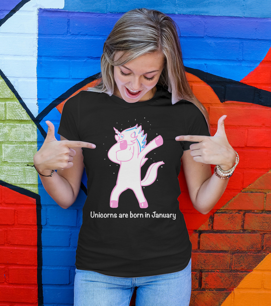 Dabbing Unicorn Celebrating Birthdays In January T-Shirt
