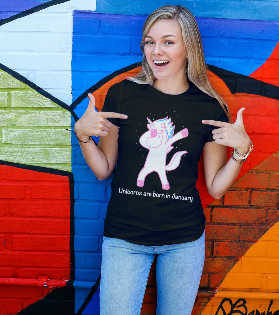 Dabbing Unicorn Celebrating Birthdays In January T-Shirt