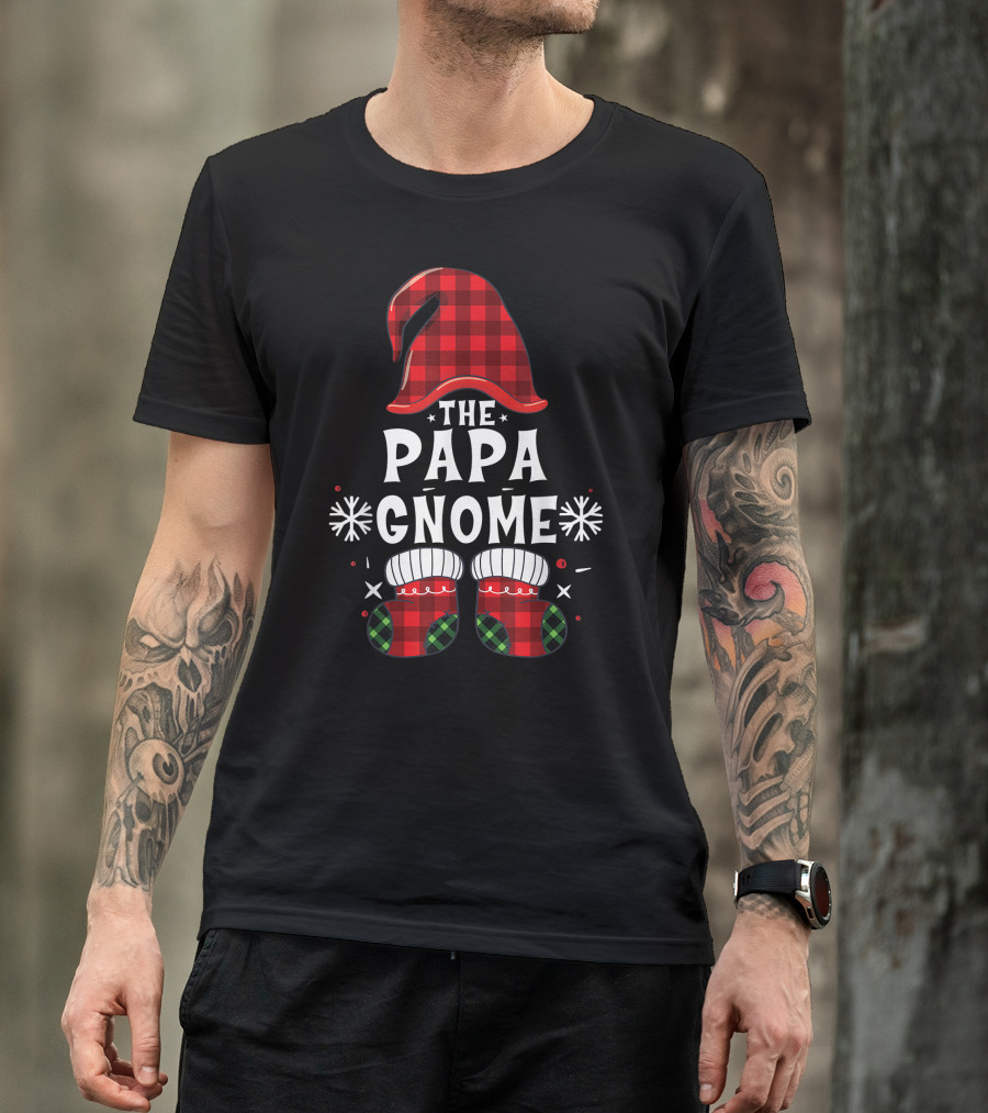 Papa Gnome Buffalo Plaid Christmas Family Matching T-Shirt