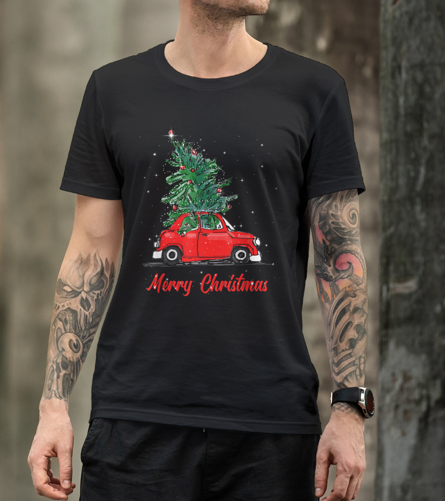 Merry Christmas Red Truck With Christmas Tree Pajama Gifts T-Shirt